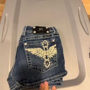 Miss Me Blue Denim Shorts with Embellished Design